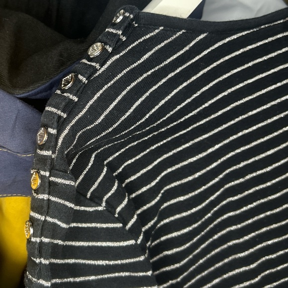 Vintage Ralph Lauren V-neck Black/Silver Striped Shirt Large - Picture 4 of 4